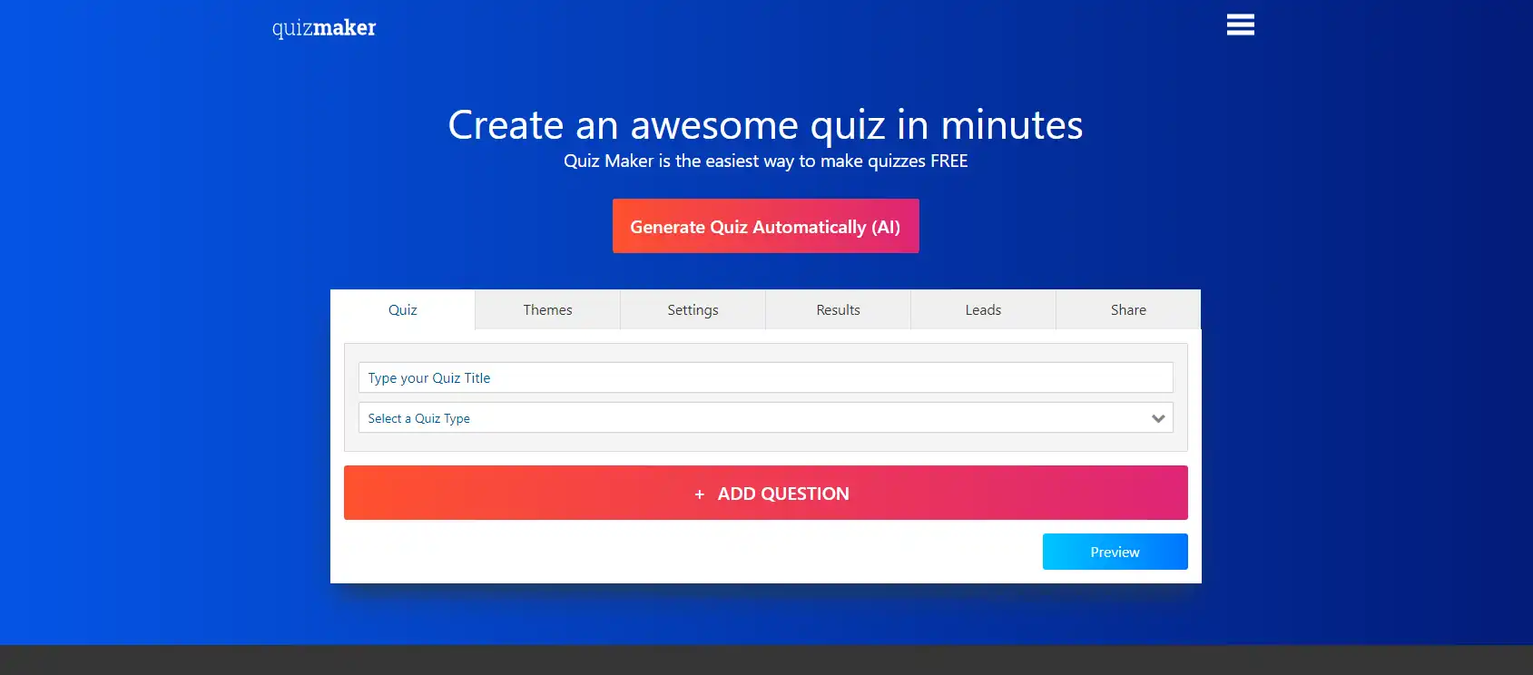 Screenshot of QuizMaker Homepage